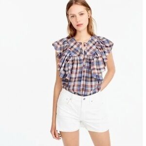 J. Crew Plaid Ruffle‎ Sleeveless Top 10 Vintage Plaid